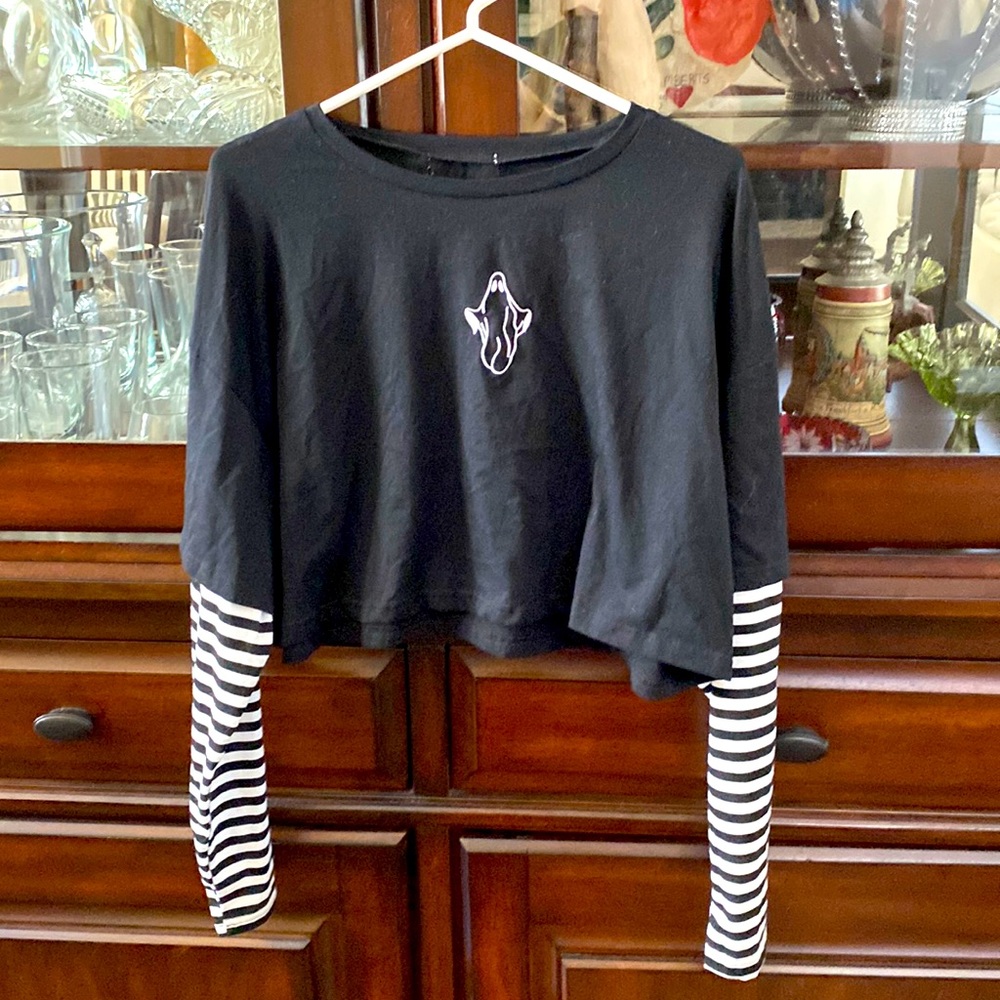 A goth kinda emo black and white long sleeve